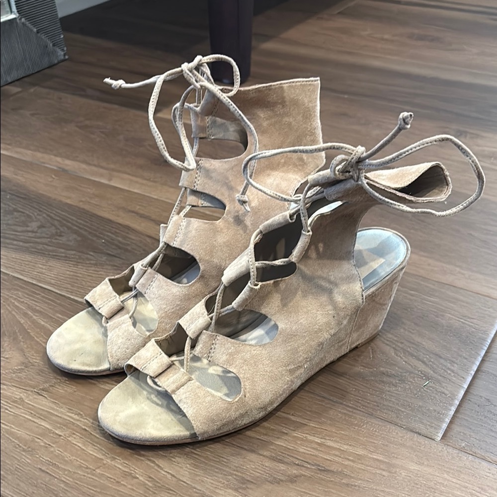 Dolce Vita Tan Suede Lace-Up Wedge Sandals
